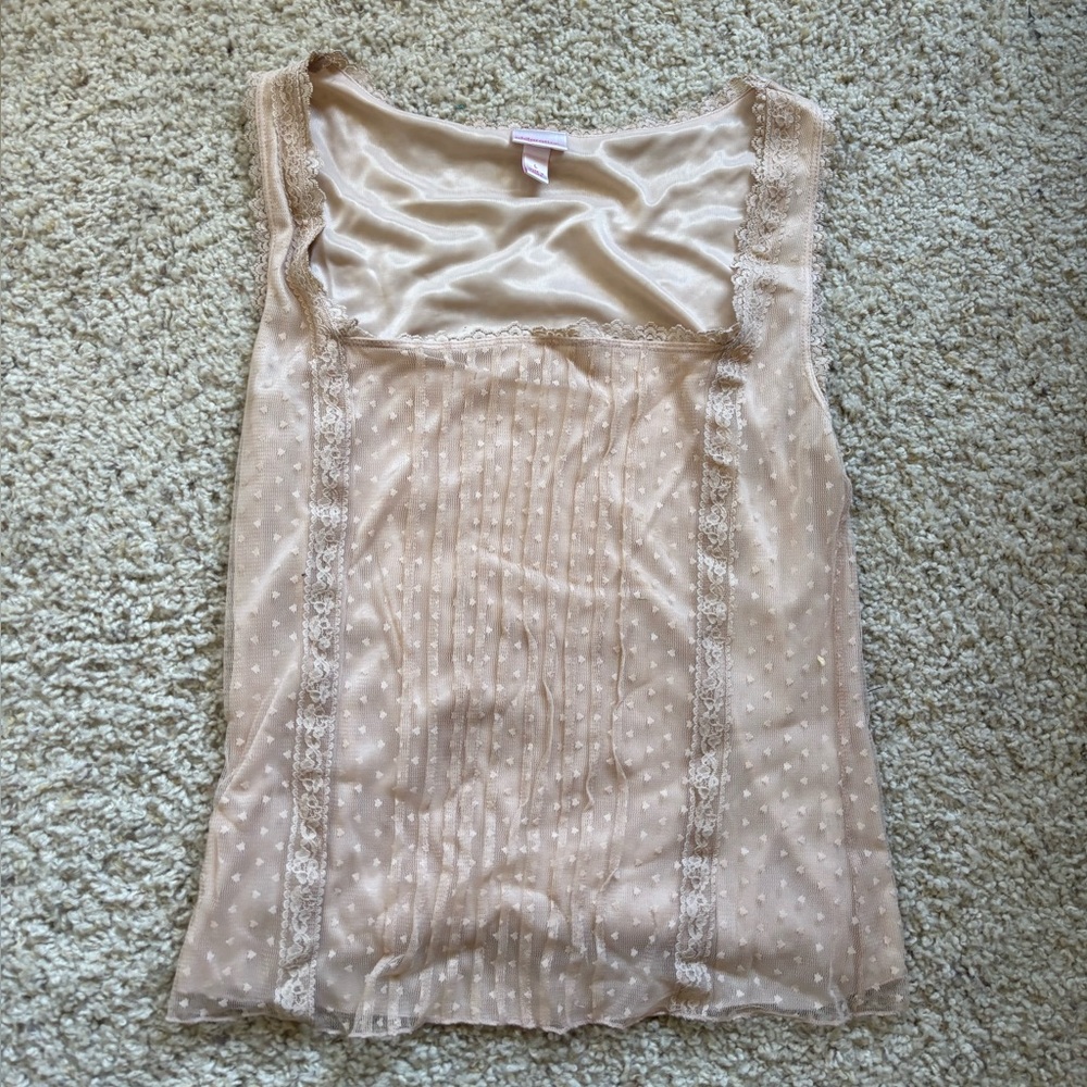 Xhilaration Beige pink Lace Trim Top